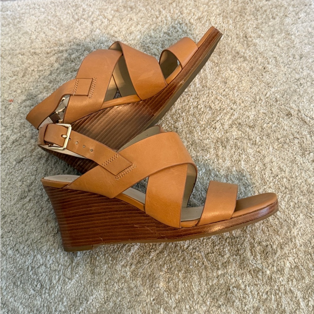 Cole Haan Tan Leather Wedge Sandals 7.5